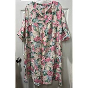 Vintage Miss Elaine Floral House Dress Large Cotton Blend USA Cottagecore
